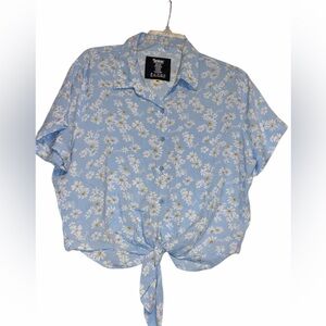 Spencer's Edgy Light Blue Floral Button Down Shirt with Racy Language
